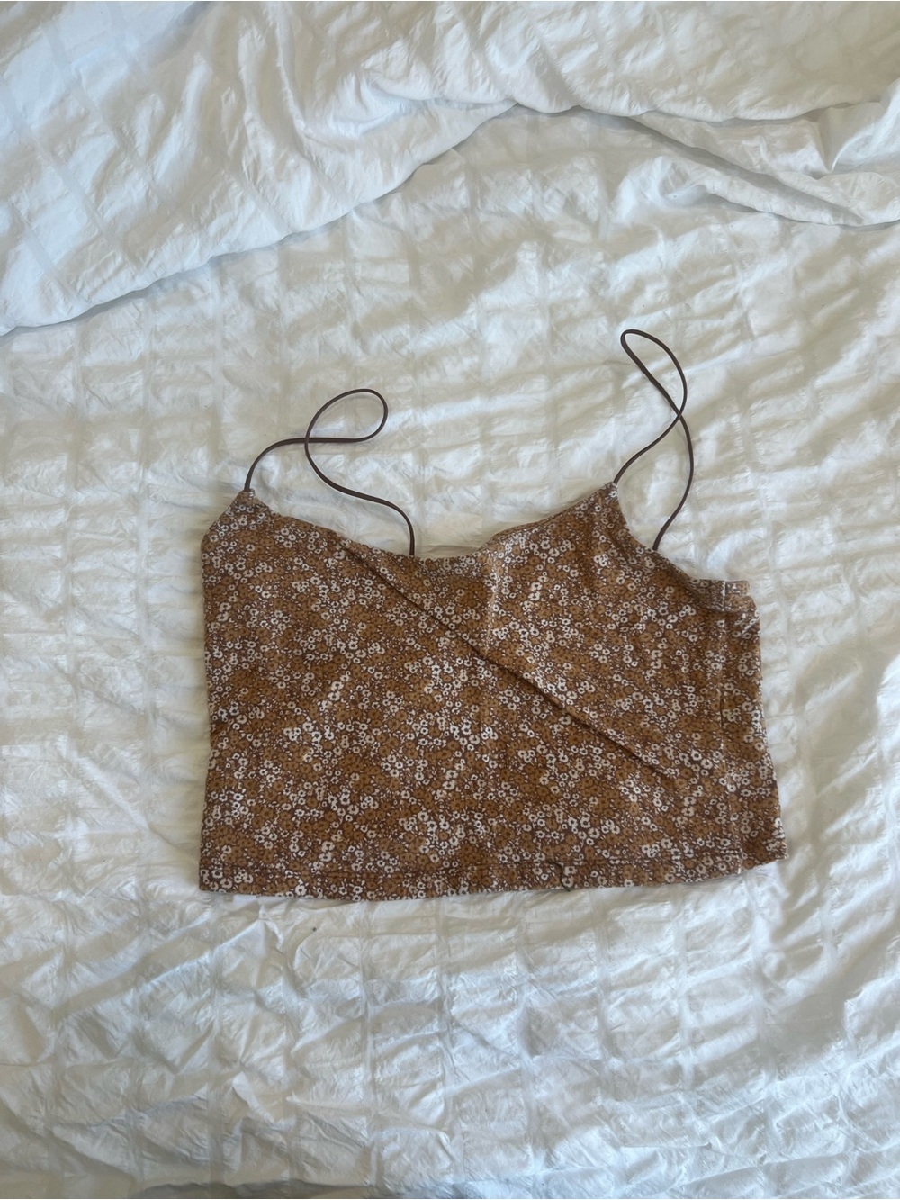 Brown Floral Spaghetti Strap Crop Top